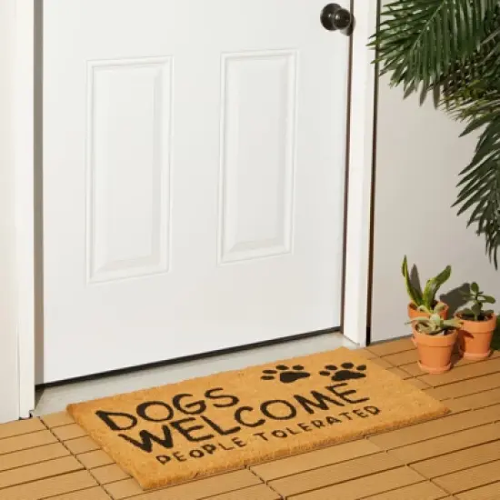 Juvale Dog Coir Doormat, Dogs Welcome People Tolerated, Natural Outdoor Door Mat for Porch (30 x 17 In) image {1}