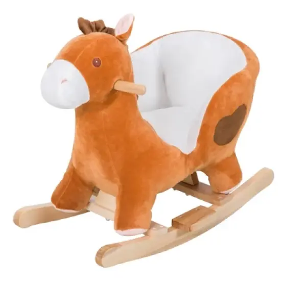 Qaba Kids Ride On Rocking Horse, Plush Animal Toy Sturdy Wooden Rocker with Songs for Boys or Girls image {3}