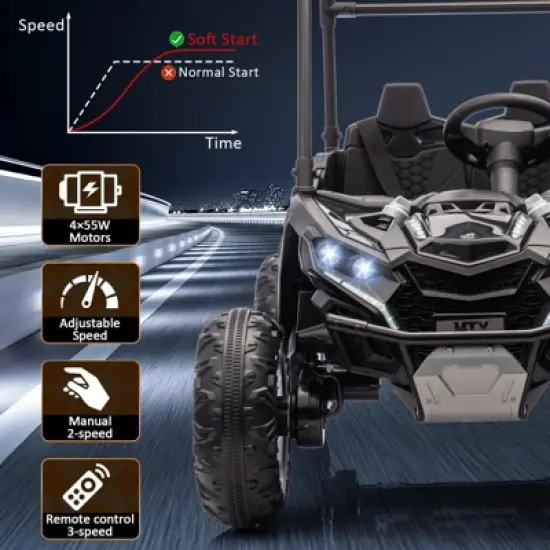 Garvee 24V 2-Seater Ride On UTV for Kids with Remote Control, LED Lights, Bluetooth, Sun Shade, Off-Road Wheels, Ride On Car for Boys Girls image {5}