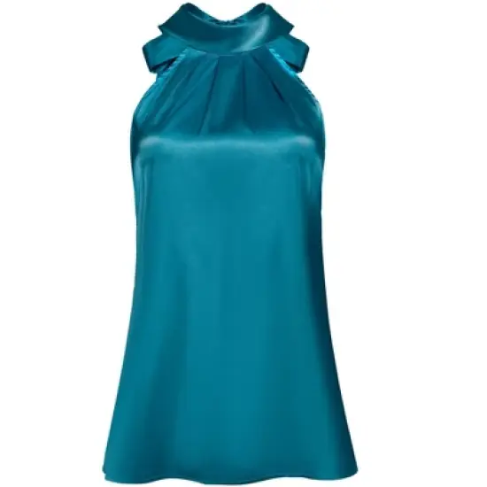 Hobemty Women's Halter Neck Sleeveless Tie Back Satin Work Blouse image {4}