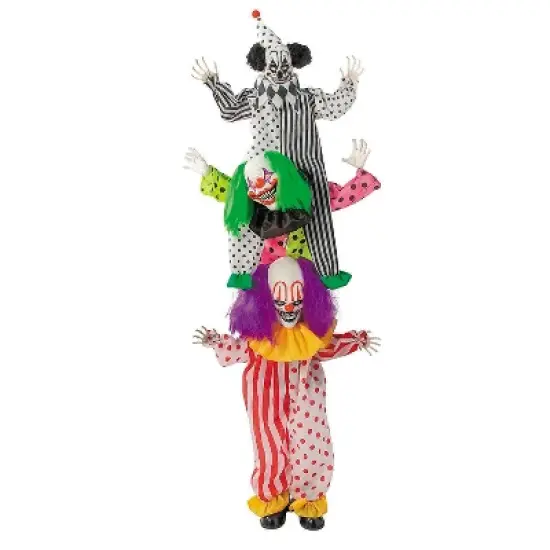 5 Ft 10 3/4" Animated Standing Light-Up LED Stacked Clown Trio Halloween Decoration image {1}