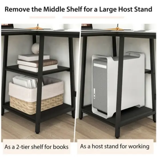 Costway L Shaped Corner Computer Desk Study Table w/Storage Shelves Black/Rustic Brown image {6}