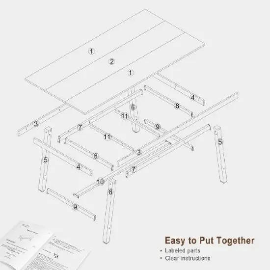 Nasitip Dining Table for 4-6, 63" Long Wooden Kitchen Table with Sturdy Metal Frame,Rectangular Counter for Living Room, Kitchen, Dining Room image {5}