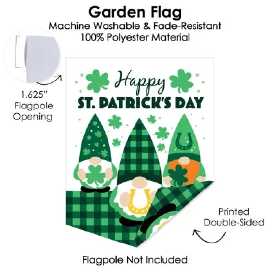 Big Dot of Happiness Irish Gnomes - Outdoor Home Decorations - Double-Sided St. Patrick's Day Party Garden Flag - 12 x 15.25 inches image {2}