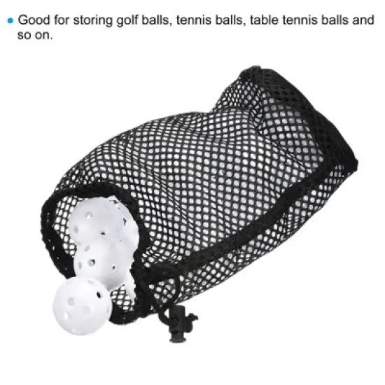 Unique Bargains Nylon Drawstring Cord Lock Closure Mesh Golf Ball Bag Black 2 Pcs image {4}