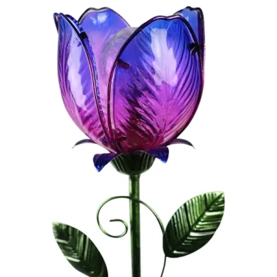 35.8" Metal and Glass Solar Flower Stake Purple - Exhart image {7}