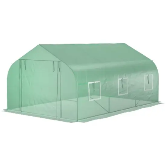 Outsunny 9.8' x 11.4' x 6.8' Outdoor Walk-In Tunnel Greenhouse Hot House with Roll-up Windows, Zippered Door, PE Cover, Green image {3}