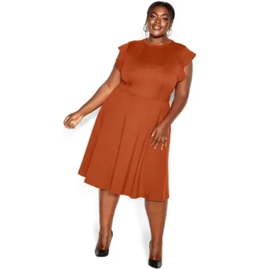 Women's Plus Size Frill Shoulder Dress - ginger | CITY CHIC image {8}