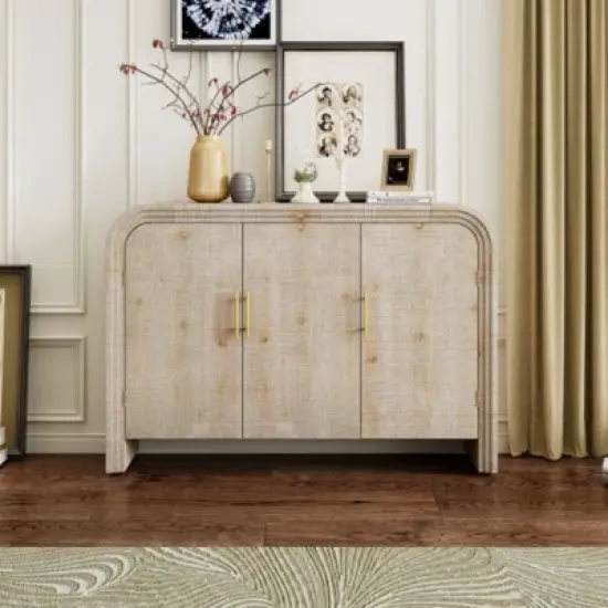 Sideboard Cabinet Curved Sideboard With Gold Handles And Adjustable Dividers Sideboard Buffet Cabinet With Storage For Living Room Dining Room image {1}