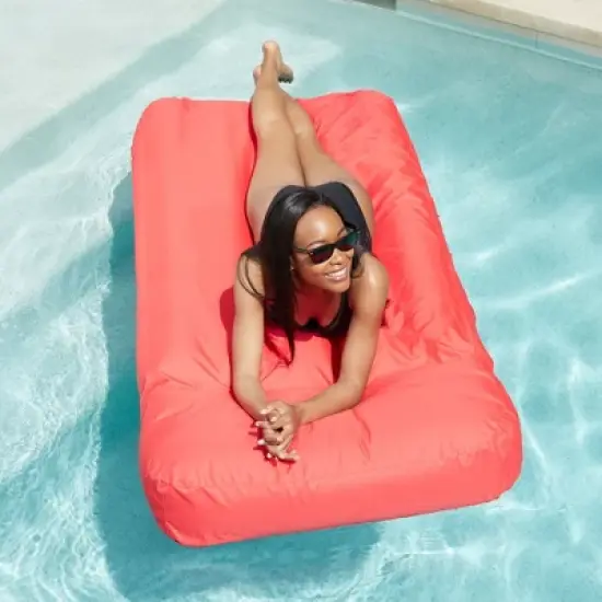 Solstice Sunsoft Fabric Covered Giant Oversized Inflatable Water Mattress Island, Pool Lake Lounge Float w/Adjustable Air Chambers, Red image {4}