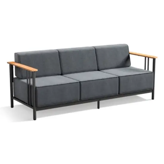 Belord Patio Couch with 10" Thick Seat Cushion, Metal Outdoor Sofa with Faux-Wood Armrest and Deep Seat, Luxury Comfort Pure Foam Cushion for Balcony image {4}