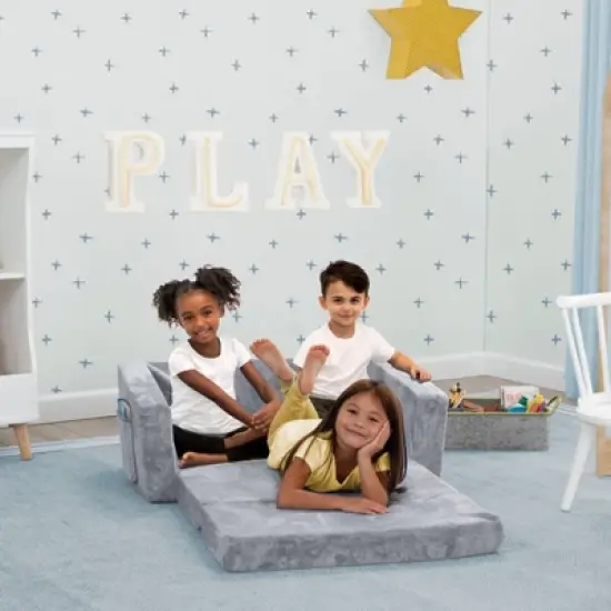 Delta Children Kids' Serta Perfect Sleeper Extra Wide Comfy 2-in-1 Flip Open Convertible Sofa to Lounger - Gray image {2}