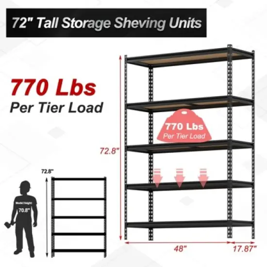 5 Tier Garage Storage Shelves, Heavy Duty Utility Shelves Metal Shelving Unit, Adjustable Storage Shelves Utility Rack image {2}