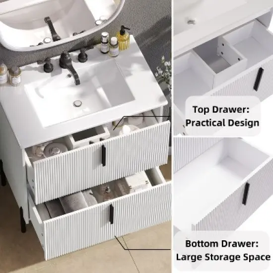 Christopher Knight Home Sephera Modern 30" Bathroom Vanity with Ceramic Sink and Drawers image {6}