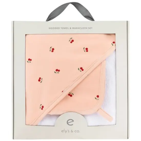 Ely's & Co. Hooded Towel & Washcloth Pink Cherries 2 Pack image {2}