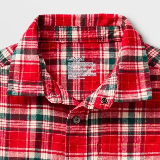 Boys' Adaptive Woven Plaid Button-Down Shirt - Cat & Jack - Red image {2}