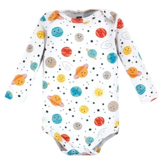 Hudson Baby Unisex Baby Cotton Long-Sleeve Bodysuits, Happy Planets 3-Pack image {3}