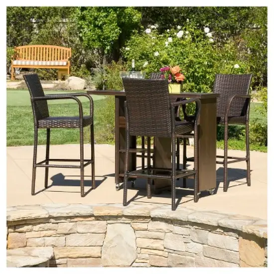 Delfina 4pk Wicker Barstool - Brown - Christopher Knight Home image {2}