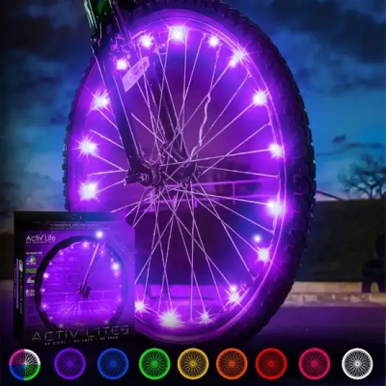 Activ Life Bike Lights for Wheels, Best Basket Stuffers for Kids & Teen Gifts; with Batteries Included - 1 Tire Pack, Purple image {6}