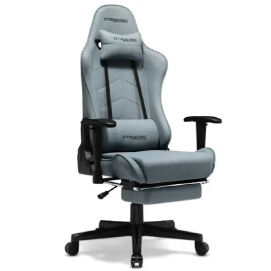 GTRACING Gaming Chair with Footres Ergonomic Recliner Office Chair with Lumbar Support Blue image {8}