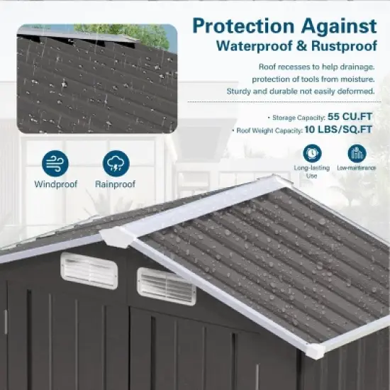 5X3 FT Gray Metal Outdoor Storage Shed with Lockable Door, All-Weather Small Compact Garden Tool Shed for Backyard or Lawn &ndash; Cuddlewood image {6}