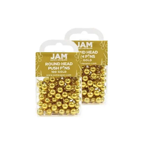 JAM Paper Colored Map Thumb Tacks Gold Round Head Push Pins 2 Packs of 100 22432213A image {5}