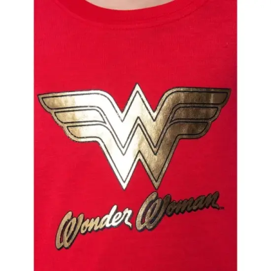 DC Comics Girls' Wonder Woman Gold Foil Logo Shirt and Shorts Pajama Set WW Logo image {3}
