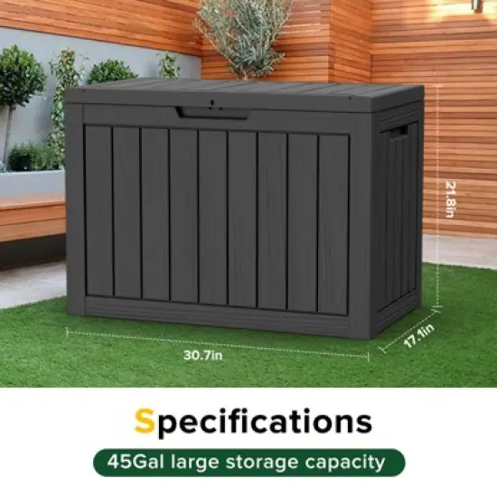FURNIinspire Deck Boxes, 45 Gallon Portable Storage Box with Waterproof and Weather-resistant for Furniture Garden Tools, Black, 30.7"*17.1"*22" image {3}