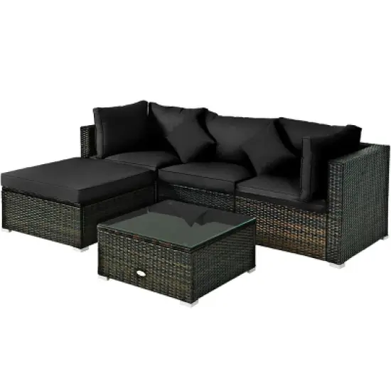 Tangkula 5-Piece Outdoor Patio Sectional Rattan Wicker Sofa Set w/ Cushion image {10}