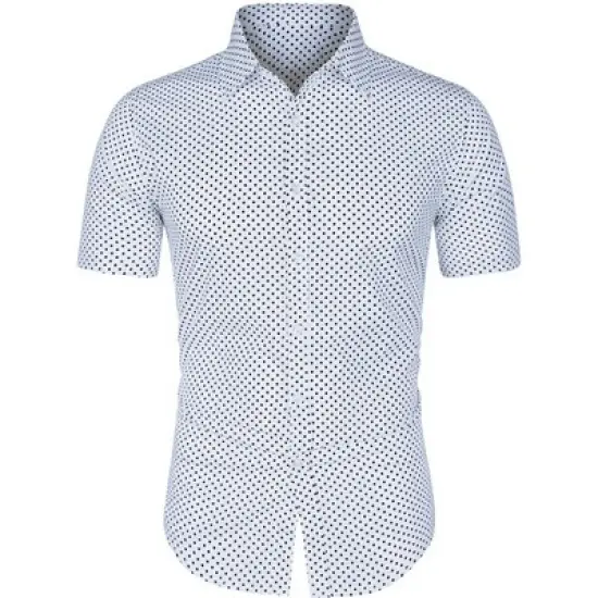 Lars Amadeus Men Short Sleeves Cotton Polka Dots Button Up Shirt image {13}