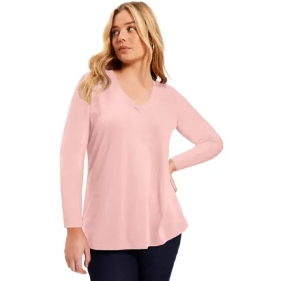 June + Vie by Roaman's Women&rsquo;s Plus Size Long-Sleeve V-Neck One + Only Tee image {4}