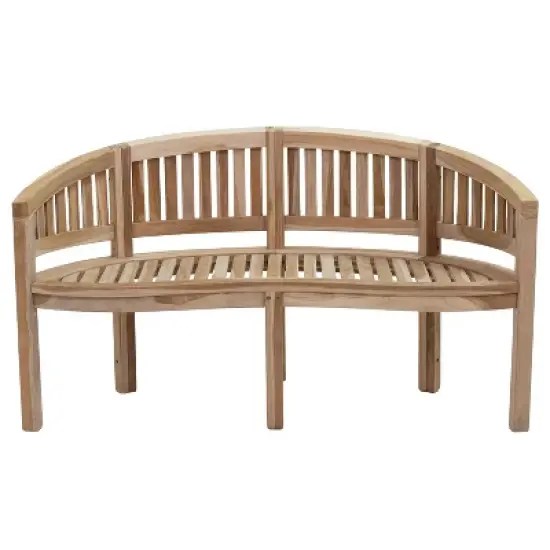 Sunnydaze 59" Solid Wooden Teak Outdoor Banana Bench with Curved Back image {5}
