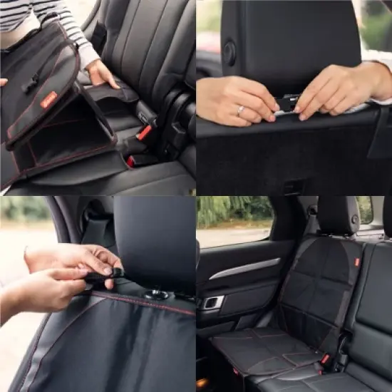 Diono Ultra Mat Full Size Car Seat Protector for Under Car Seat with 3 Mesh Storage Pockets Crashed Tested - Black image {6}