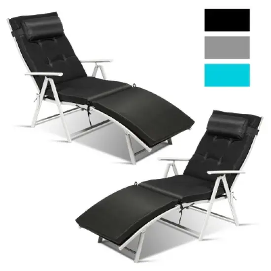 Costway 2PC Folding Chaise Lounge Chair w/Cushion Black\Gray\Turquoise image {2}