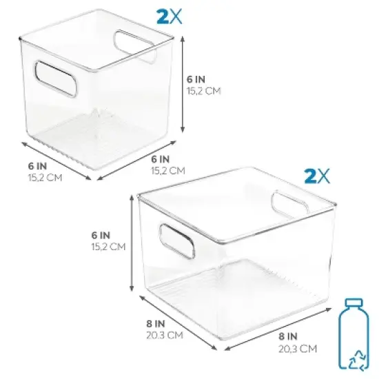 iDESIGN 4pc Recycled Plastic Refrigerator Organizer Bin Set: Clear Kitchen Storage, Dishwasher-Safe image {5}