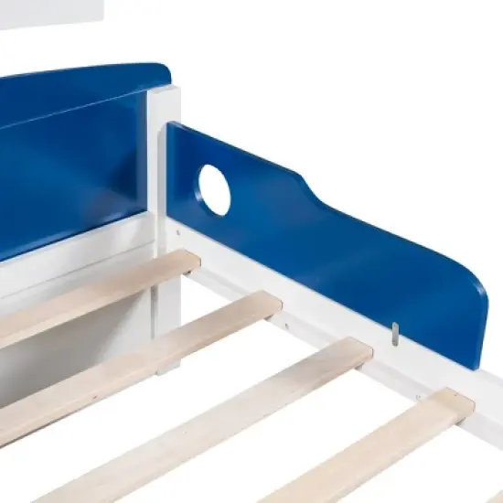 Twin Size Boat-Shaped Platform Bed with Trundle Bed and Storage Footboard-ModernLuxe image {10}