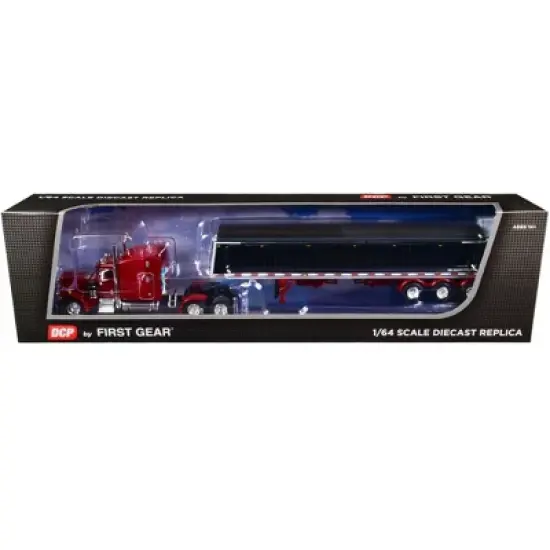 Peterbilt 359 w/Mid-Roof Sleeper and Lode King Distinction Hopper Trailer Spectra Red 1/64 Diecast Model by DCP/First Gear image {2}