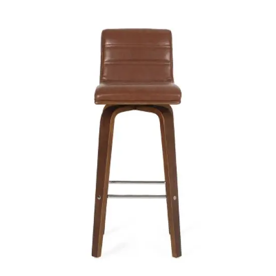 2pc Hargis Mid Century Modern Channel Stitch Bentwood Swivel Counter Height Barstools - Christopher Knight Home image {2}