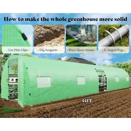AMERLIFE 44x10x7.5 FT Tunnel Greenhouse, PE Cover, Film Clips, Galvanized Frame, Swing Door image {4}