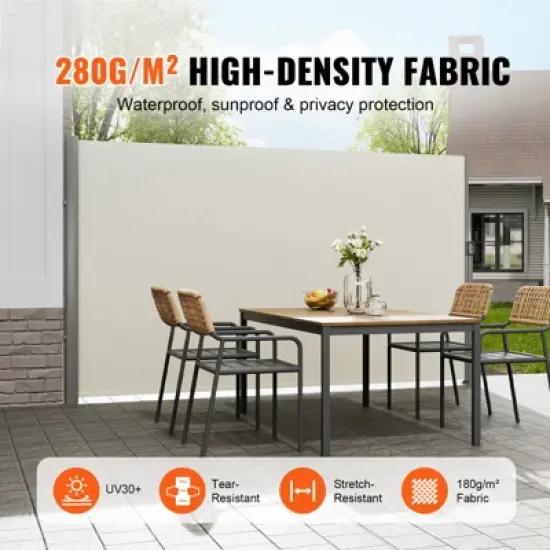 VEVOR Retractable Side Awning, 71''x 118'' Aluminum Outdoor Privacy Screen, 280g Polyester Water-proof Retractable Patio Screen image {2}