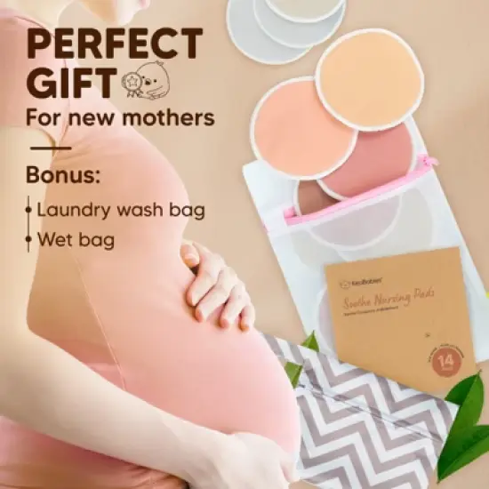 KeaBabies 14pk Soothe Reusable Nursing Pads for Breastfeeding, 4-Layers Organic Breast Pads, Washable Nipple Pads image {8}