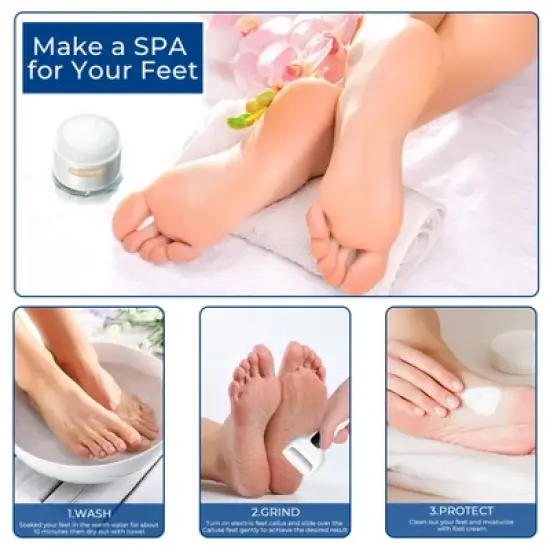 Electric Foot Callus Remover, Rechargeable Professional Pedicure Tools for Feet- White image {4}