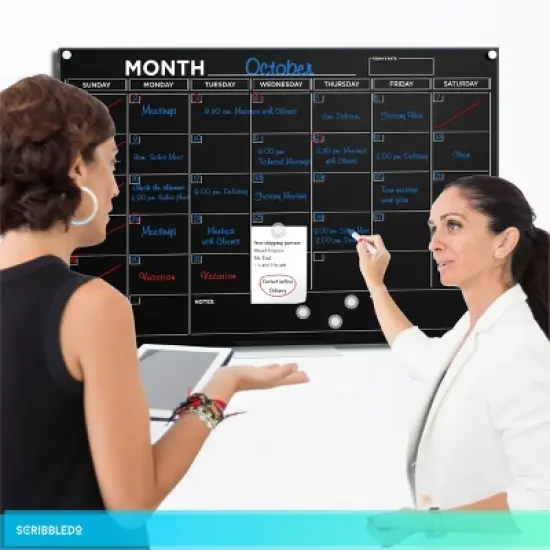 SCRIBBLEDO Black Magnetic Glass Calendar 24"x36" Monthly Dry Erase Planner image {5}
