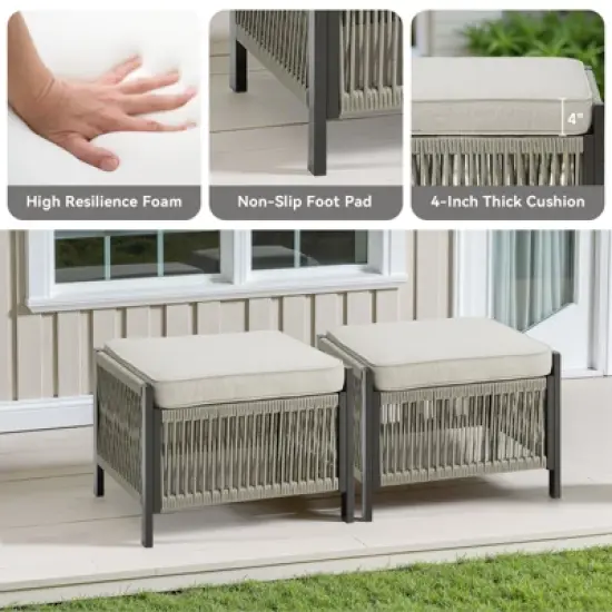 Buenhomino 5-Piece Patio Set &ndash; Sofa, 2 Swivel Chairs & 2 Ottomans, UV-Resistant Resin Wicker with Powder-Coated Steel Frame image {12}