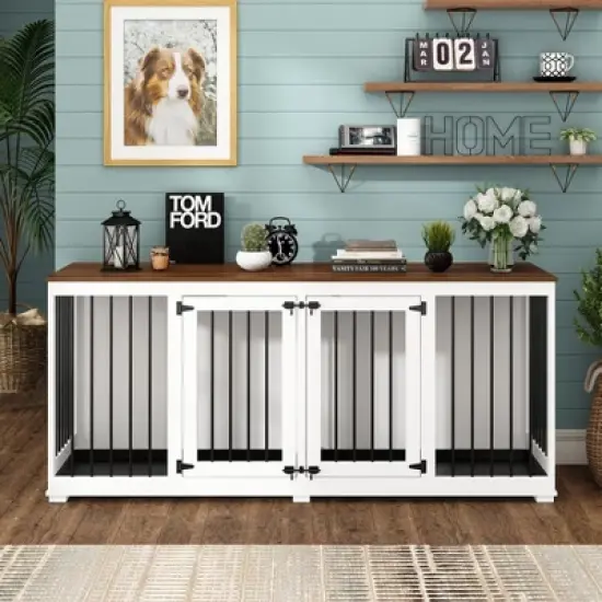 Famapy Indoor Furniture Kennel with Removable Partition Bottom Tray for 2 Dogs image {18}