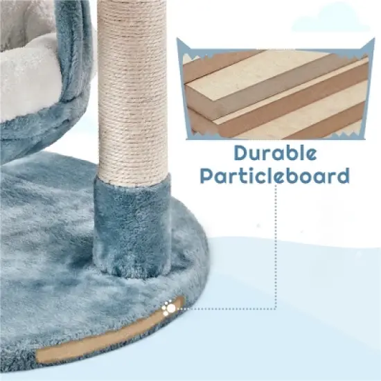 Yaheetech 45.5"Tall Multi-Level Ocean-themed Cat Tree, Blue / White Blue image {6}