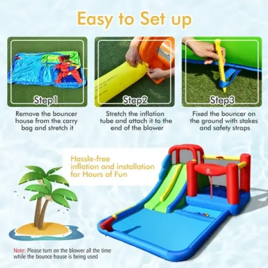 Costway Inflatable Water Slide Kids Jumping Bounce Castle w/ Ocean Balls & 780W Blower image {6}