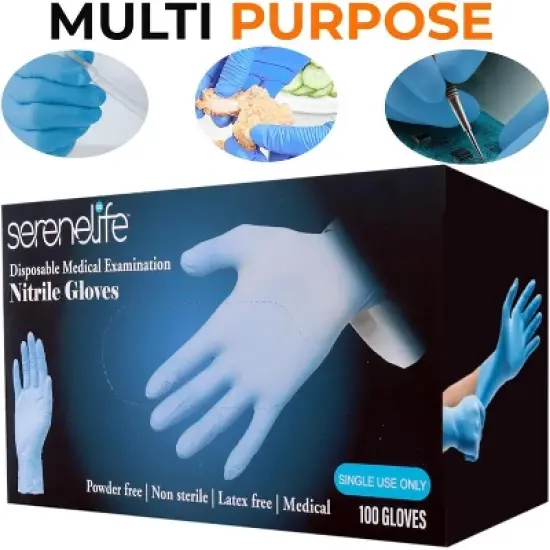SereneLife 100 Pcs. Soft Industrial Gloves - Medium Nitrile & Vinyl Powder-Free Disposable Gloves image {6}