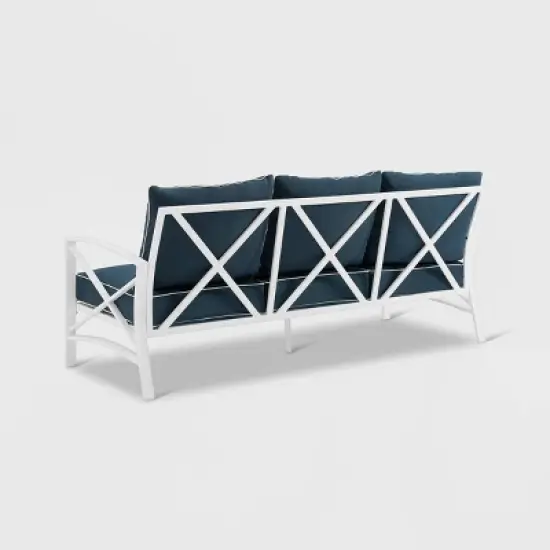 Kaplan Outdoor Metal Sofa White with Navy Cushions - Crosley image {3}