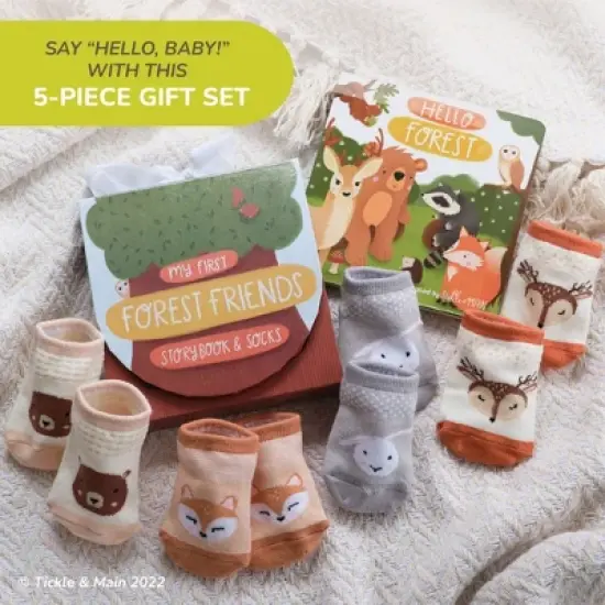 Tickle & Main Woodland Forest Friends, 5-Piece Gift Set for Infants 0-12 Months, Includes Storybook and 4 Pairs of Animal Socks image {2}